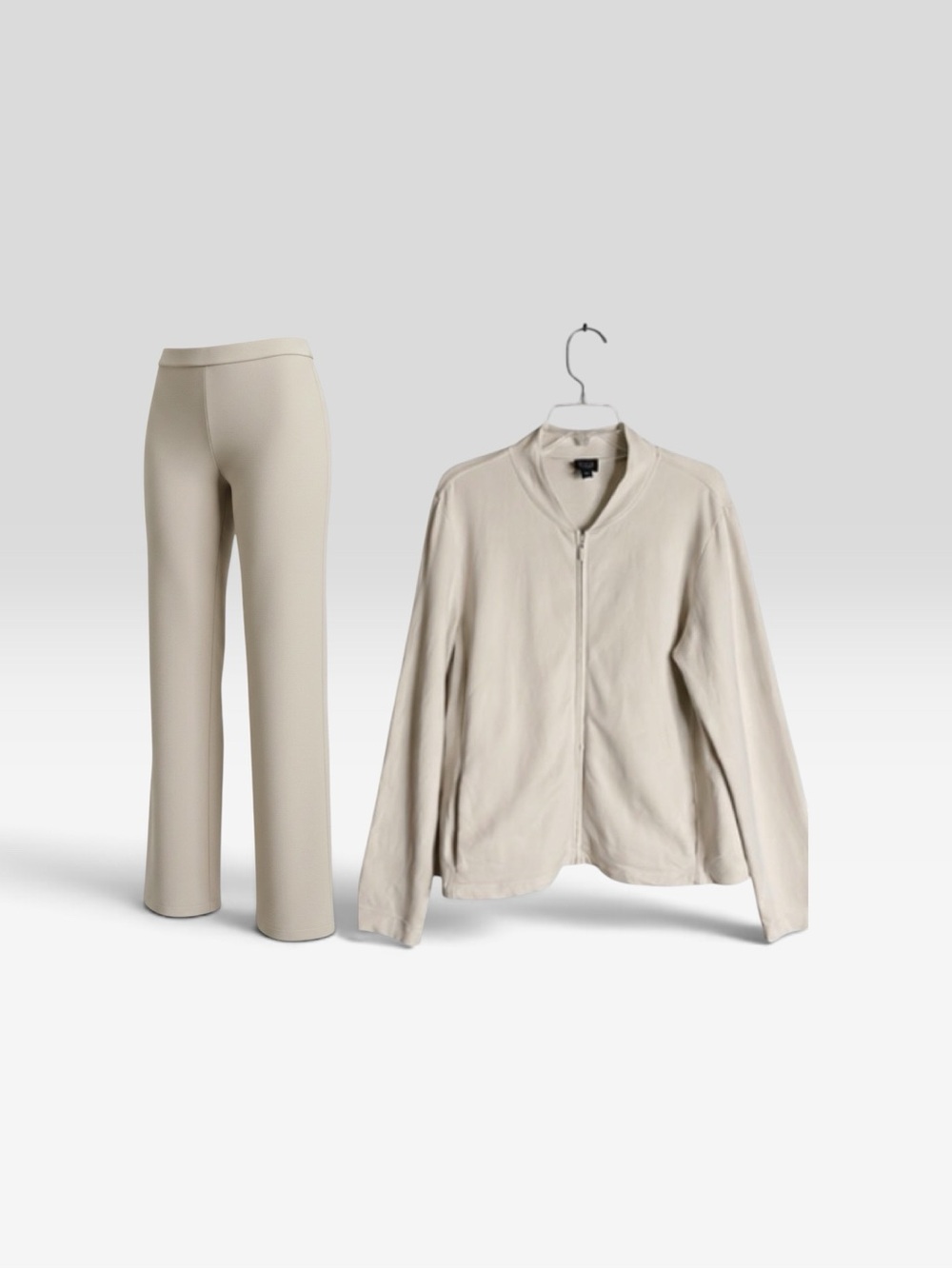 Eileen Fisher 2-Piece Lounge Set LARGE Jacket, MEDIUM Pants Ivory